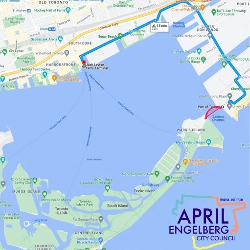 With the new Cherry Street bikelane opening, it makes sense to build the 250 metre pedestrian-cycling bridge to the islands. The new bike lanes go to the bridge location I proposed! We could bike to the islands in less time than it takes to wait for a ferry! #TOpoli #bikeTO