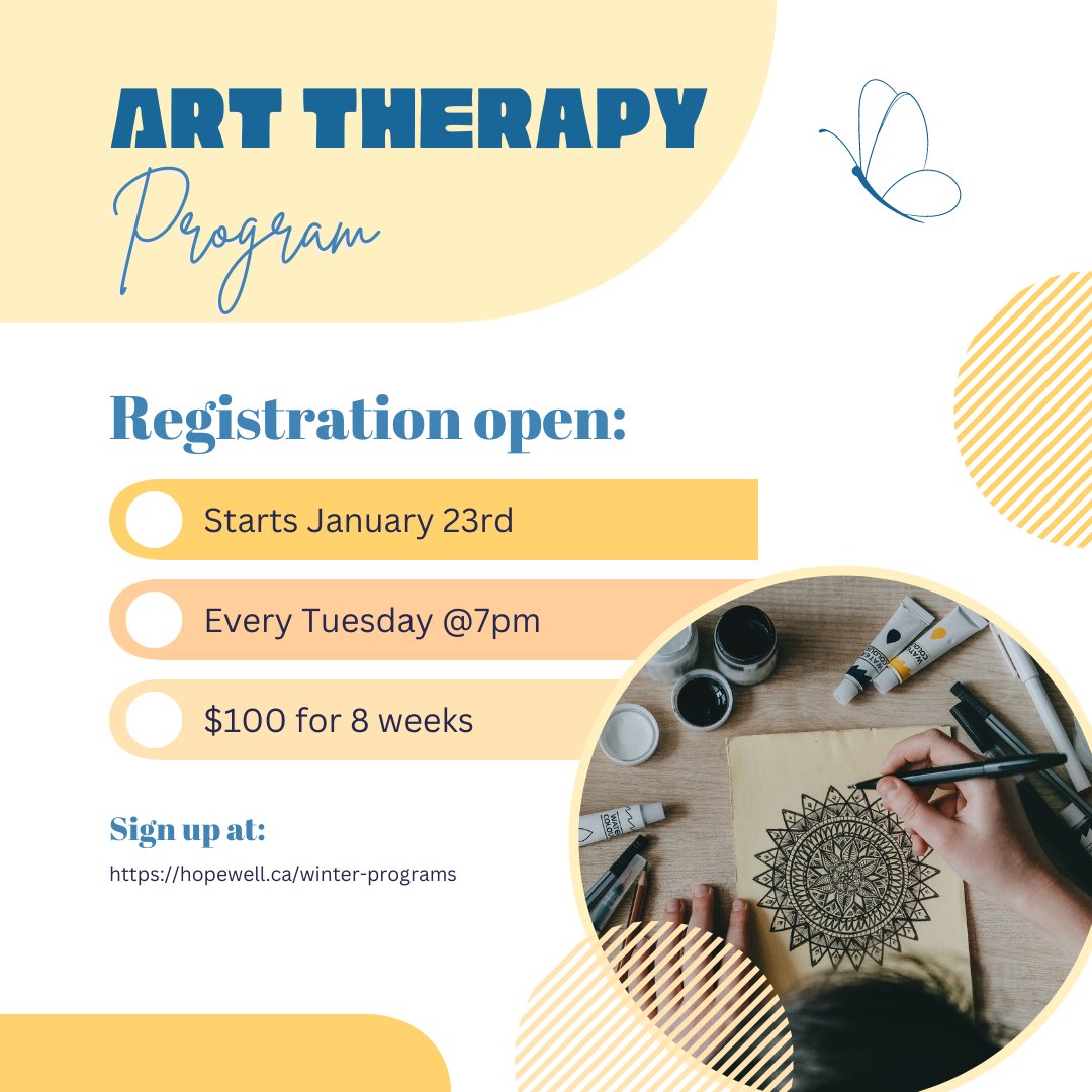 Friendly reminder that our art therapy support group starts tonight! You can still sign up at: hopewell.ca/winter-programs

No kit is needed for the first session. Just bring your smile :)