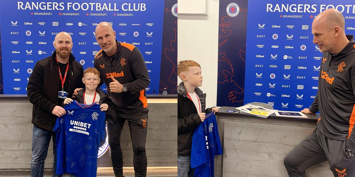 Today I had the privilege of meeting 2 very big @RangersFC fans, Ethan and Lee, the winners of our giveaway and welcome them to our pre-match press conference.💙