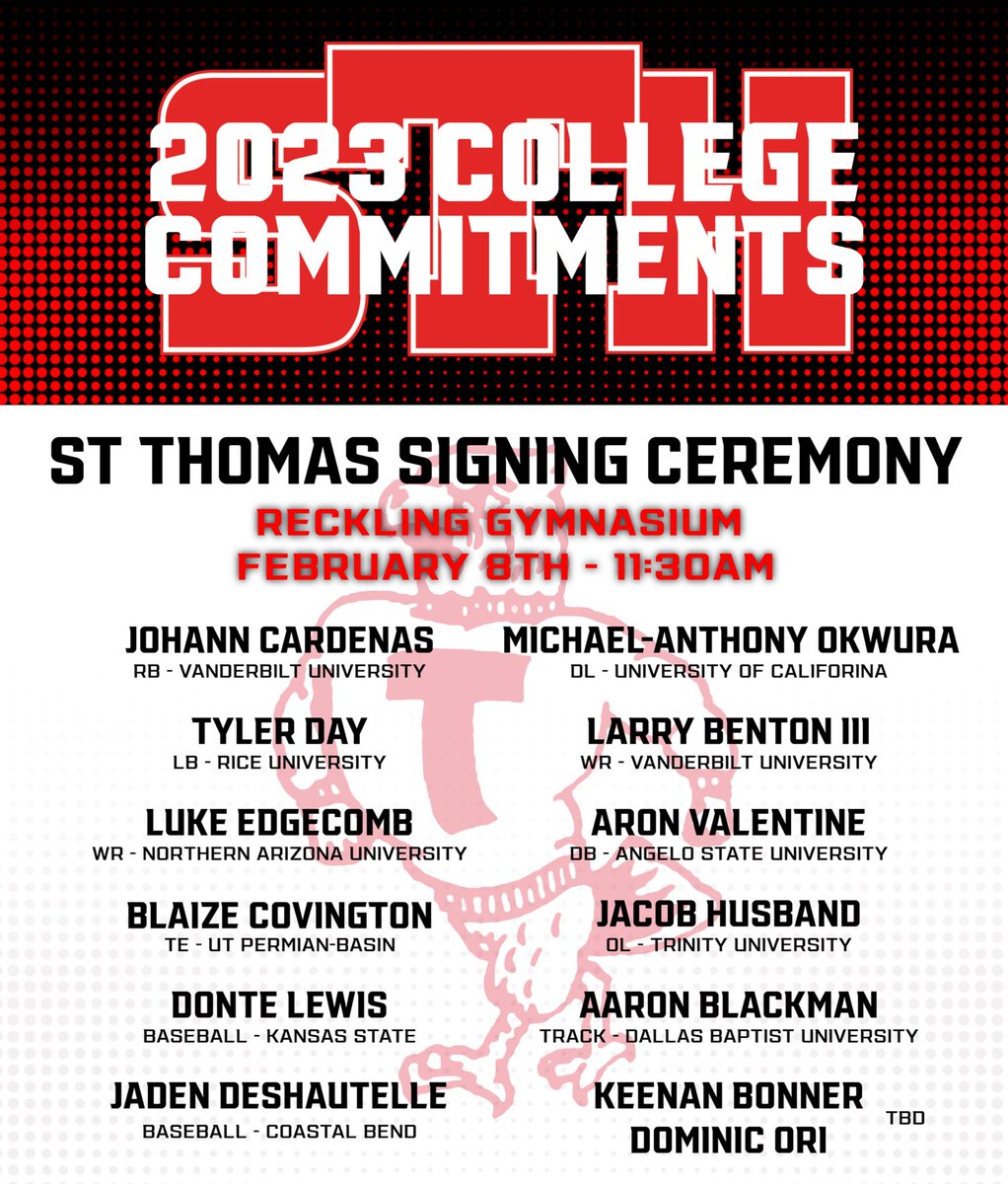 St. Thomas Football (@sthfootball) on Twitter photo We look forward to honoring and celebrating these guys in a few weeks. Many hours and sacrifices were made to reach these milestones. #EFND
<a href="/joeagleason/">Joe Gleason</a> <a href="/ToddFreed57/">Todd Freed</a> <a href="/TXPSMedia/">Texas Private School Media</a> <a href="/TXPrivateFBGuy/">Texas Private School Football</a> <a href="/HoustonChronHS/">Houston Chronicle High School Sports</a> <a href="/vypehouston/">VYPE Houston</a>
<a href="/STHCatholic/">St. Thomas High School</a> <a href="/CoachMcGuire16/">Rich McGuire</a> <a href="/CoachDavis82/">Raymond Davis</a> <a href="/Coach_Hud1/">Matt Hudson</a> We look forward to honoring and celebrating these guys in a few weeks. Many hours and sacrifices were made to reach these milestones. #EFND
<a href="/joeagleason/">Joe Gleason</a> <a href="/ToddFreed57/">Todd Freed</a> <a href="/TXPSMedia/">Texas Private School Media</a> <a href="/TXPrivateFBGuy/">Texas Private School Football</a> <a href="/HoustonChronHS/">Houston Chronicle High School Sports</a> <a href="/vypehouston/">VYPE Houston</a>
<a href="/STHCatholic/">St. Thomas High School</a> <a href="/CoachMcGuire16/">Rich McGuire</a> <a href="/CoachDavis82/">Raymond Davis</a> <a href="/Coach_Hud1/">Matt Hudson</a>