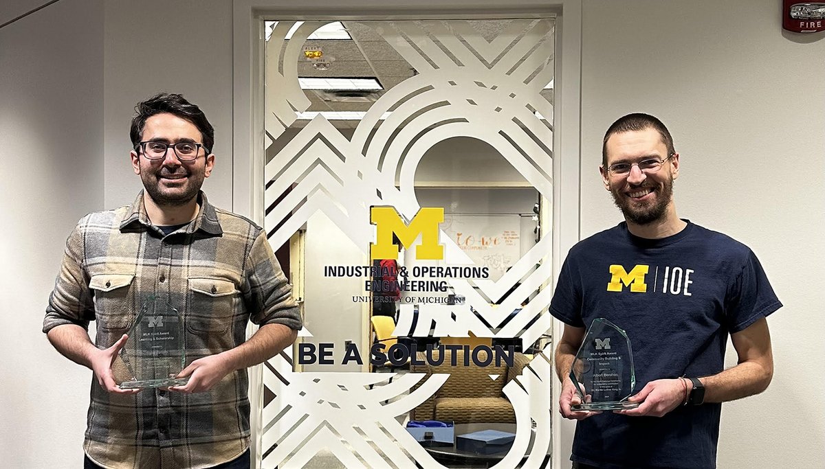 U-M Industrial and Operations Engineering (@umichioe) on Twitter photo IOE faculty members <a href="/albertberahas/">Albert S. Berahas</a> and <a href="/Salar_Fattahi/">Salar Fattahi</a> have won MLK Spirit Awards for their efforts to exemplify the leadership and vision of Reverend Dr. Martin Luther King, Jr. in the department and the college. Congratulations!
lnkd.in/ei-6seaG IOE faculty members <a href="/albertberahas/">Albert S. Berahas</a> and <a href="/Salar_Fattahi/">Salar Fattahi</a> have won MLK Spirit Awards for their efforts to exemplify the leadership and vision of Reverend Dr. Martin Luther King, Jr. in the department and the college. Congratulations!
lnkd.in/ei-6seaG