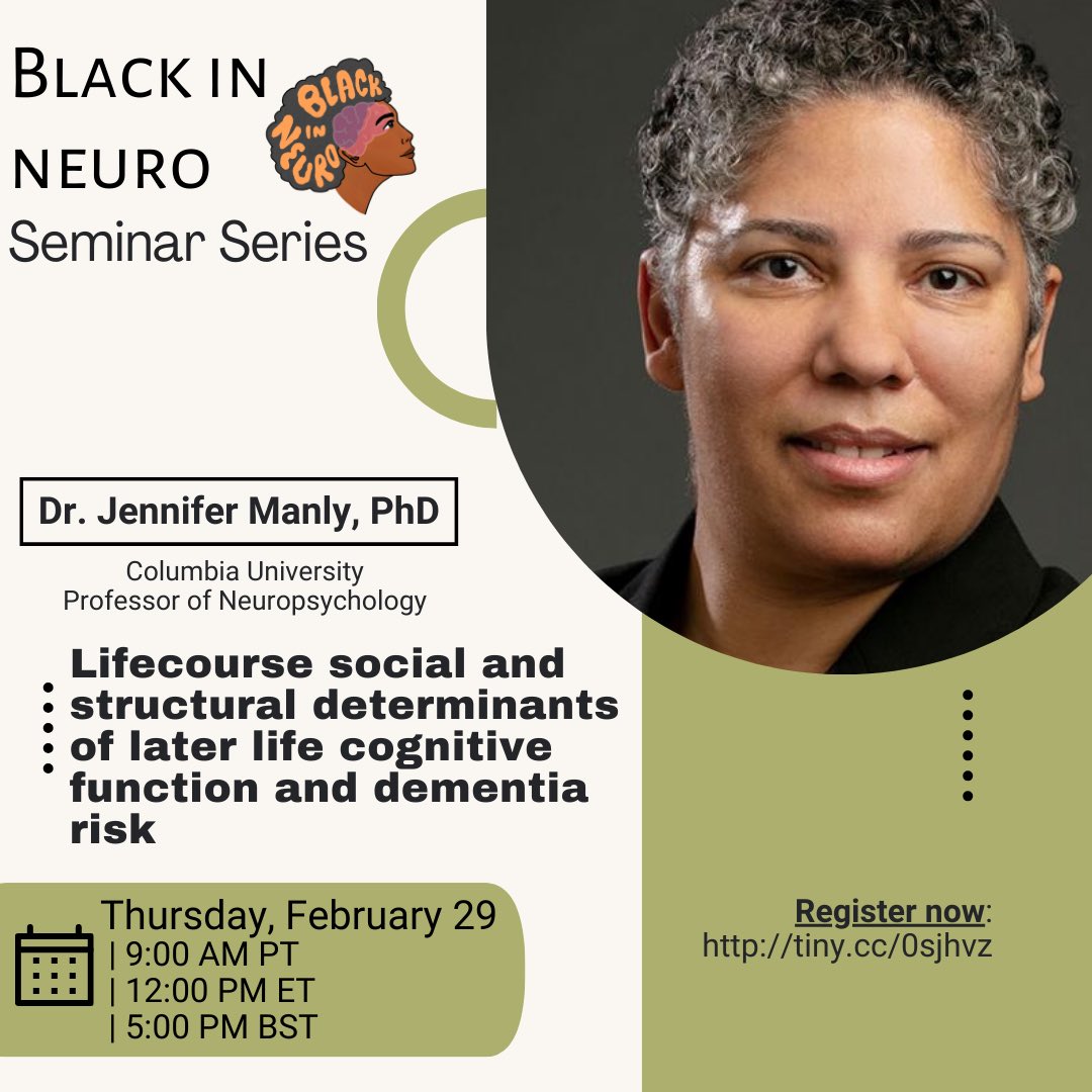 Black In Neuro 🧠(@blackinneuro) on Twitter photo 🎉 Exciting news! Black In Neuro Seminar Series returns for year THREE with an incredible lineup of talks! 🌟 Kicking off with Dr. Manly <a href="/ManlyEpic/">Dr. Jennifer Manly</a> from Columbia University on Thurs. Feb. 29, 2024. Don't miss out – register now!
🔗blackinneuro47.wildapricot.org/event-5521191 🎉 Exciting news! Black In Neuro Seminar Series returns for year THREE with an incredible lineup of talks! 🌟 Kicking off with Dr. Manly <a href="/ManlyEpic/">Dr. Jennifer Manly</a> from Columbia University on Thurs. Feb. 29, 2024. Don't miss out – register now!
đź”—blackinneuro47.wildapricot.org/event-5521191
