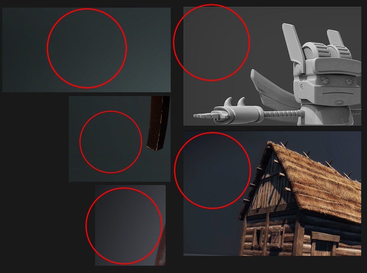 When presenting assets on a gradient background, it may look smooth locally, but once it goes on ArtStation, you're going to get nasty banding and a muddier result.

Here are some ways you can mitigate against this issue for your portfolio renders.

👇🧵