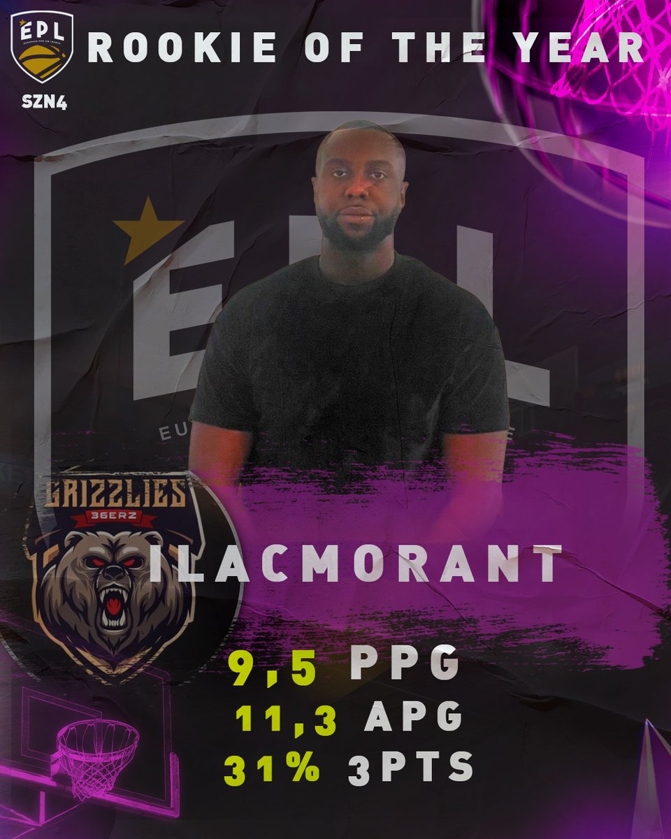 🏆EPL Szn4 AWARDS🏆 We proceed with a New Category (There's 2 👀) ROOKIE OF THE YEAR Congratulations to @ilacMorant for an outstanding season! 📊Averaging a near Double-Double with 9.5 Points and 11.3 Assists. And our First Awarded Rookie Of The Year. As promised…