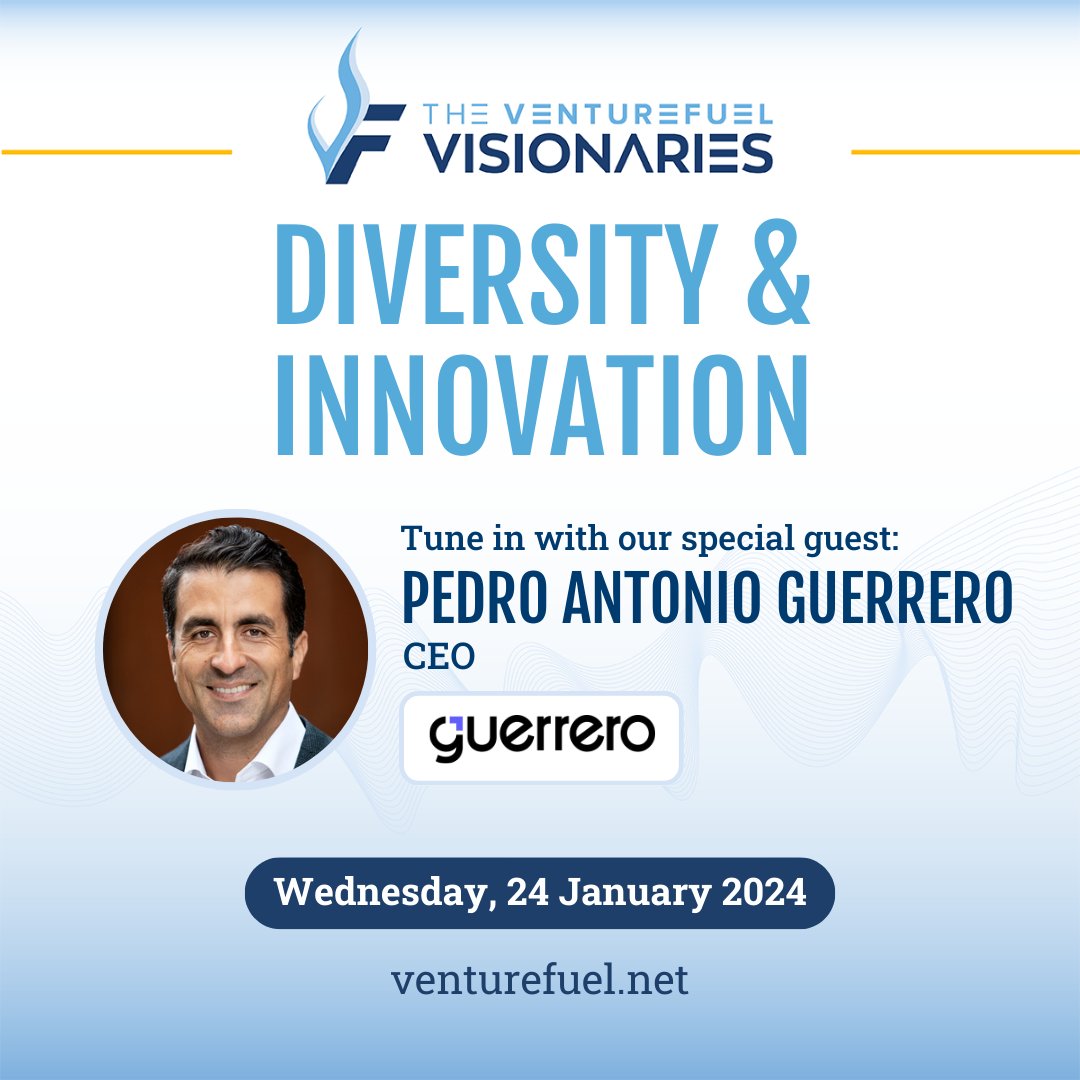 Don't miss out on this week's VentureFuel Visionaries #podcast featuring Antonio Guerrero, CEO of @guerreromedia. We talk about the intersection of #diversity and #innovation and more! Stay updated on our Visionaries podcast releases. Follow us today!