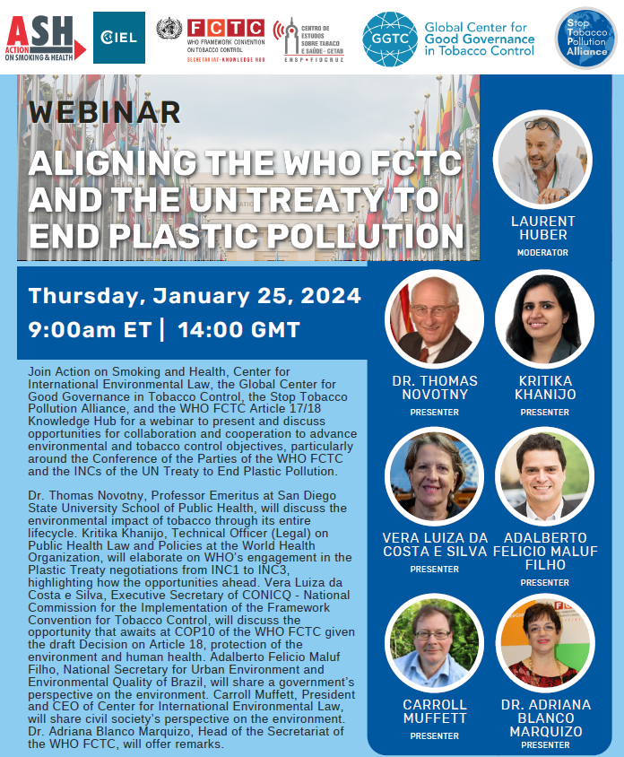 FCTCofficial's tweet photo. Join this webinar to learn about opportunities for collaboration & cooperation to advance environmental & tobacco control objectives, particularly around the WHO FCTC #COP & the #INCs of the @UN #PlasticsTreaty
🔗https://t.co/Q7wpwggymL
#FCTCSavesLives
#FCTCProtectsOurPlanet🌏 https://t.co/eSuMyzN3EZ