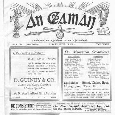 PangurBn10's tweet photo. "Ireland was always asked to make the surrender of something in the name of a delusive amity, the fruits of which she was never allowed to taste. Her language was ignored, her flag banned, her aspirations stultified in the name of a contemptible compromise between principle and expediency, between racial self-respect and shoddy gentility. 

Bitter experience and the march of events have proved the futility and the falseness of such a policy.  That it should ever have secured toleration only proves that vigilance is the only safeguard against denationaliszation."

Pádraig Ó Caoimh. From his 1933 article responding to criticism of the GAA and Gaelic Revival.

An Camán, 30 September 1933.