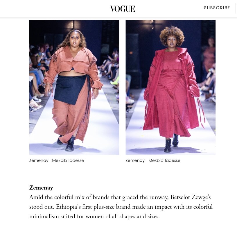 ZEMENAY_'s tweet photo. ANOTHER VOGUE FEATURE FOR ETHIOPIA'S FIRST PLUS SIZE BRAND @ZEMENAY_  #VogueUSA  @voguemagazine @VogueRunway @sennait  thank you For the feature. This is a wonderful success
#bodypostive #vogue https://t.co/fHvyGb6Pqh