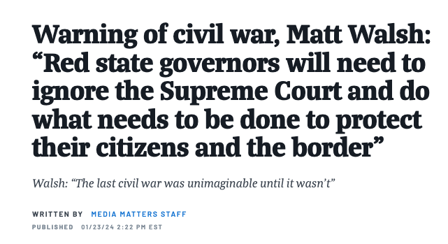 MattGertz's tweet photo. A sharp uptick in incendiary right-wing media rhetoric, with prominent influencers warning that the SCOTUS border ruling and potential Biden reelection are a threat to the survival of the country -- and the survival of their followers. https://t.co/VPegXlrsRc