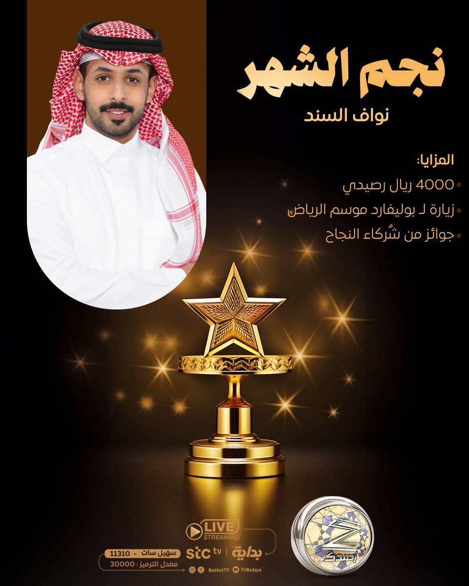 BedayaTv's tweet photo. في كل المجالات فارق .. ومتميّز بحضوره 
نـجـم الشهر الأول : نـواف السند 🏅

#زد_رصيدك46 https://t.co/jkhfuSJRUw