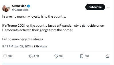 MattGertz's tweet photo. A sharp uptick in incendiary right-wing media rhetoric, with prominent influencers warning that the SCOTUS border ruling and potential Biden reelection are a threat to the survival of the country -- and the survival of their followers. https://t.co/VPegXlrsRc