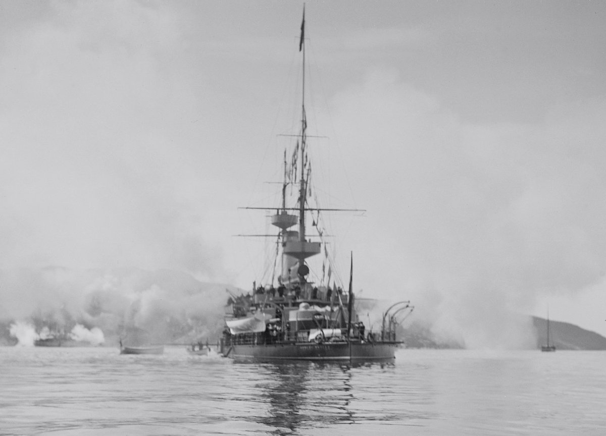 Date: June 22, 1906. Location: The Oslofjord, Norway. Event: Coastal defence ship Herluf Trolle represents Denmark at the coronation celebrations for Haakon VII, the first elected King of independent Norway. Current status: Scrapped in 1934-35, lifespan of 38 years.