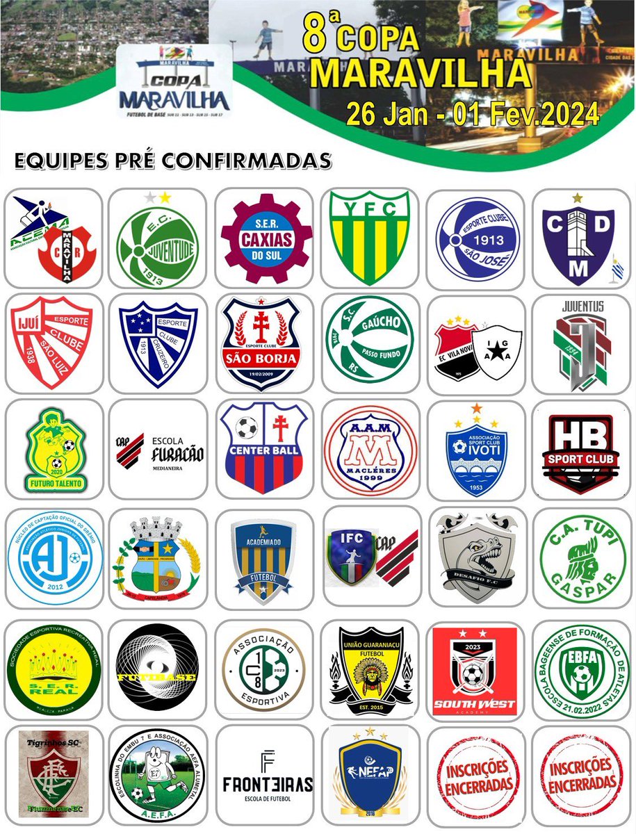 ec_saoborja's tweet photo. CONFIRMADO! A gurizada sub-17 do São Borja irá disputar 8ª COPA MARAVILHA 2024. 🏹🇱🇺

Começa no próximo dia 26/01 a 8ª edição da Copa Maravilha, serão 86 equipe do RS, SC, PR e do país vizinho Uruguai.

Mostre seu apoio aos futuros craques da nossa terra. Vamos Índio! 🙌🇱🇺 https://t.co/u5zoGpke63