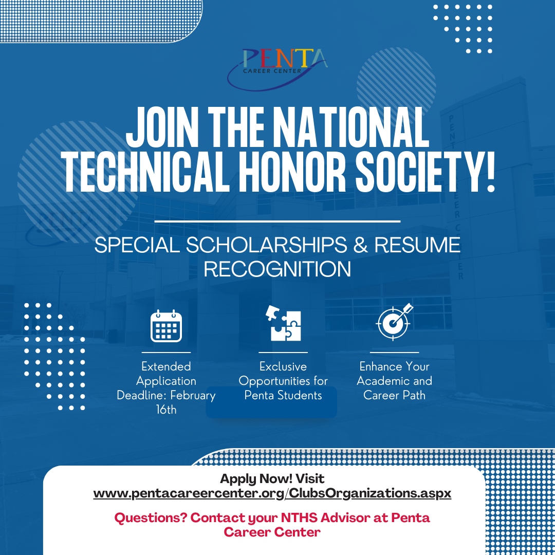 pentacareerctr's tweet photo. Hey Penta Students! 🌟 Apply for membership in the National Technical Honor Society.  You’ll have access to scholarships and enhance your resume prestige. Apply by Feb 16th! 👉 https://t.co/oFjmJpqyf4 #SuccessReady #NTHSAchievers https://t.co/lVP2Hs9FXX