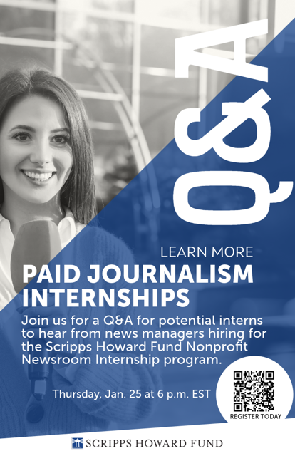 IndigenousJA's tweet photo. 🎓 Join Scripps Howard Fund on Jan. 25 at 6 p.m. EST for a Q&amp;A for potential interns to hear from news managers hiring for the Scripps Howard Fund Nonprofit Newsroom Internship program. https://t.co/ecKS16wjzr