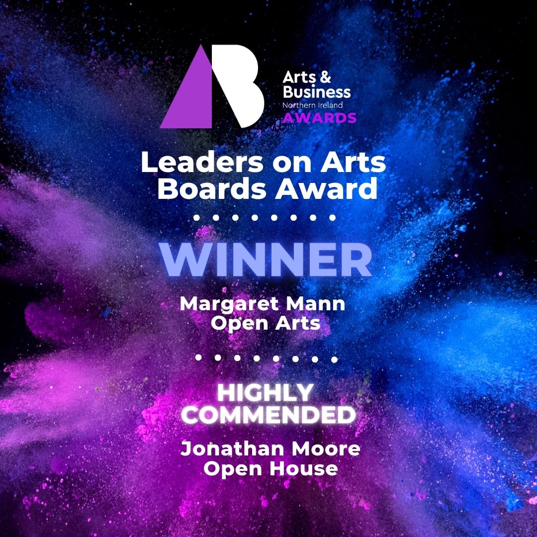 Next, an award celebrating the impact of an amazing arts Board Member. The Leaders on Arts Boards Award. The winner is… Margaret Mann @OPENARTSNI with Highly Commended awarded to Jonathan Moore, @openhousefest 👏 Huge Congratulations. #ABNIAwards