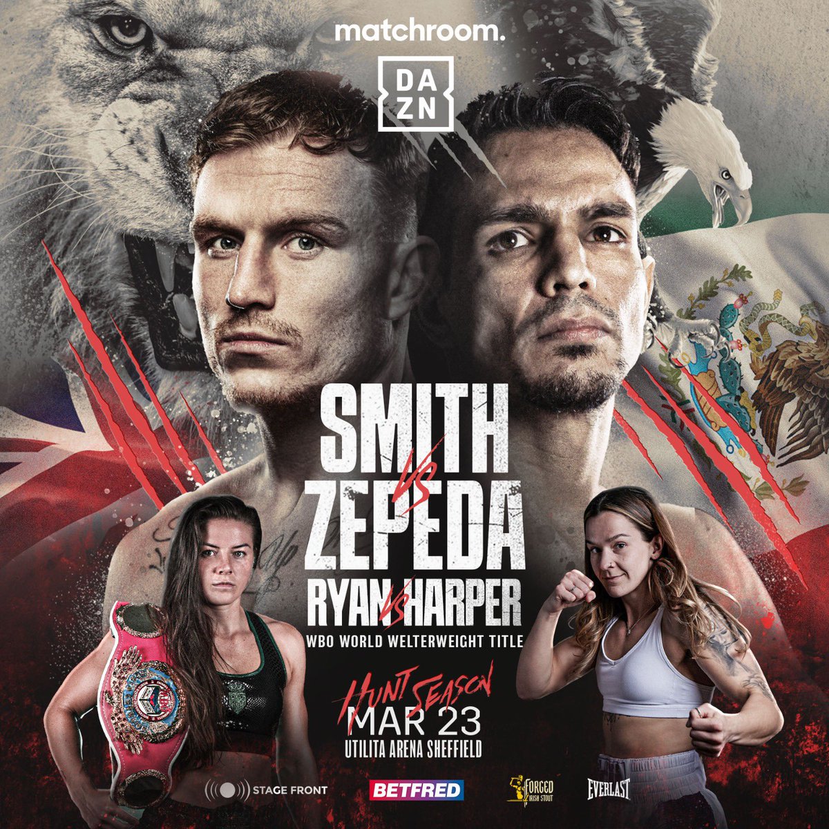 Huge step up for @daltonsmith08 against Jose Zepeda and @sandyryan93 and @TerriHarper96 face off in an all British World Title banger! March 23 @SheffieldArena live on @daznboxing 🇬🇧