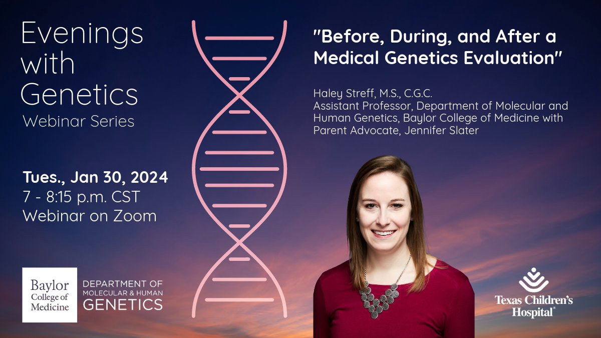 Join us Tues. Jan. 30 for Evenings with Genetics with <a href="/hstreff1025/">Haley Streff</a> We will discuss how and when to refer to pediatric or adult #genetics, what happens during an evaluation, recommendations for managing care &amp; the basics of genetic testing. To register✏️ bit.ly/ewg013024