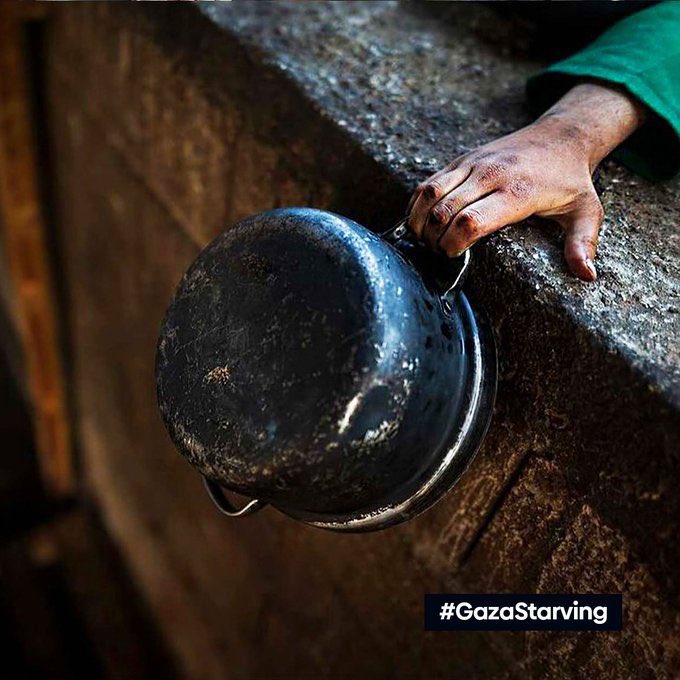 Under Israeli genocide, millions of people in Gaza are struggling to survive without access to clean water and food supplies. Many are starving to death. Don't stay silent! #GazaStarving