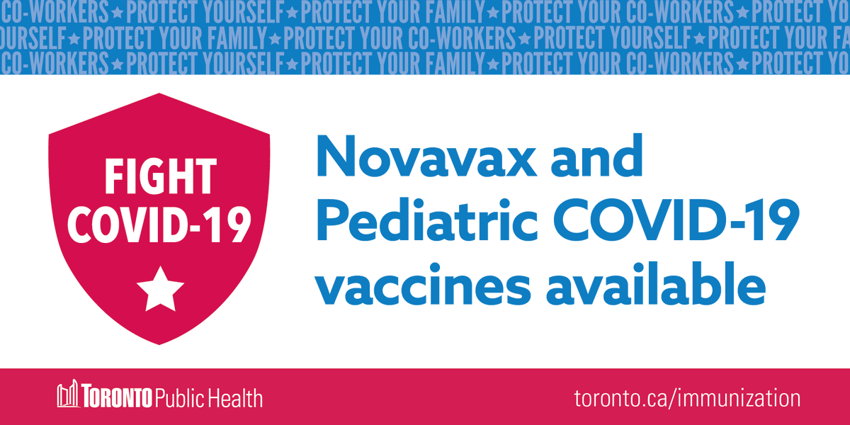 TOPublicHealth's tweet photo. 📣 Appointments for Novavax &amp; pediatric #COVID19 vaccines for children aged 5 &amp; under are now available at our community clinics.
 
🔗 Book now: https://t.co/gILo8hjWns https://t.co/D7tw7hWweW