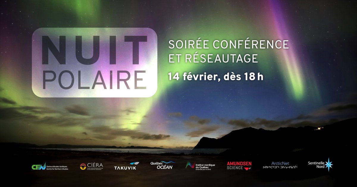 Prenez part à la #NuitPolaire, une soirée de réseautage rassemblant les différentes entités de recherche nordique de l' @universitelaval ❄️ bit.ly/48F87Js @QuebecOcean #amundsen @cen_nord @Institutnord @arcticnet @UMI_TAKUVIK @_CIERA_CIERA_ #sentinellenord