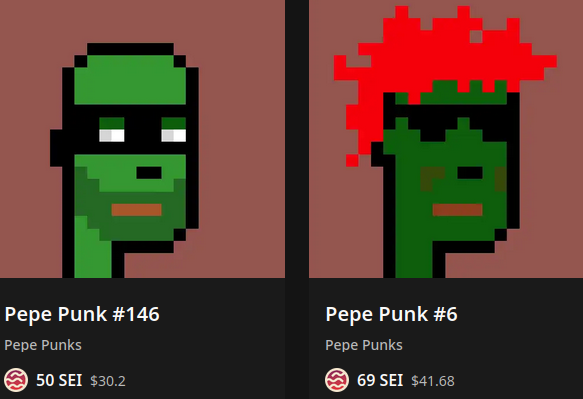 pepe_punks_sei's tweet photo. First listings 🚀 LFG !!
No paper hands yet!  Only @Seiber_Punks and @PunksSEI 💎🔥 #SEI #NFT #freemint https://t.co/RgAoXbqyOU