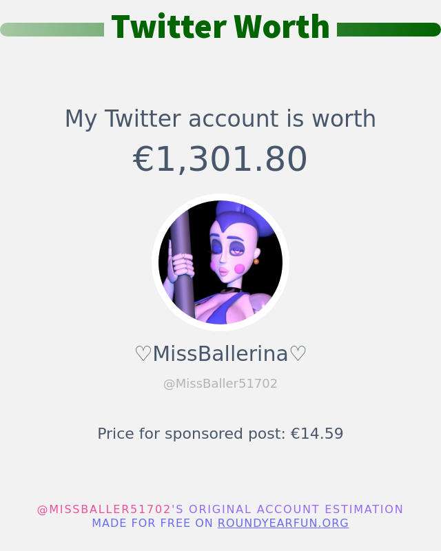 Mi valor en Twitter es de: €1,301.80

➡️ funxgames.me/twitterworth?l…