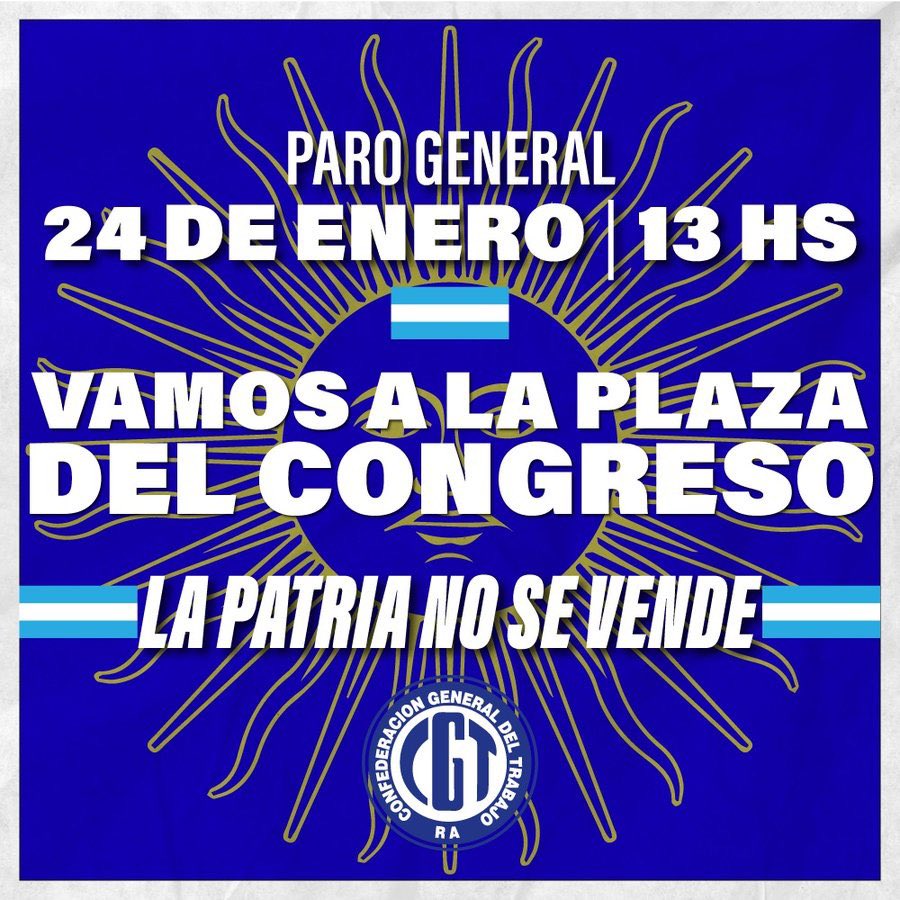 🇦🇷 PARO GENERAL EN ARGENTINA 🇦🇷 📣miércoles 📆24 enero Solidaridad y apoyo internacional con el paro general #24E en Argentina. Contra las políticas regresivas de Milei, por la democracia y la libertad sindical ✊🏽