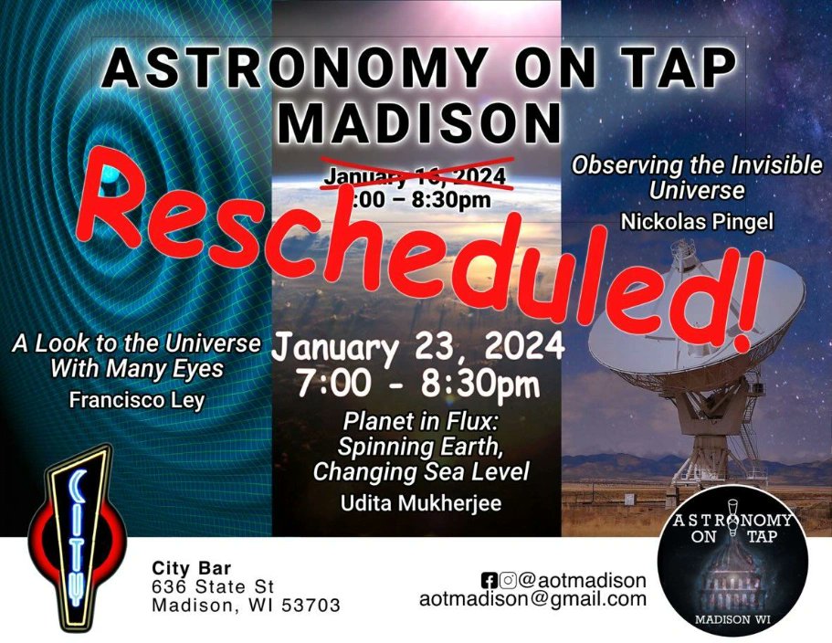 TONIGHT @ 7pm, it's this month's presentation from @astronomyontap #Madison! Come learn a few things, have a few drinks and kick off the week expanding one's horizons (literally...?).

All taps $3️⃣
Double Rails $5️⃣
Fireball & Apple Pie $3️⃣

The cosmos await, see you tonight!