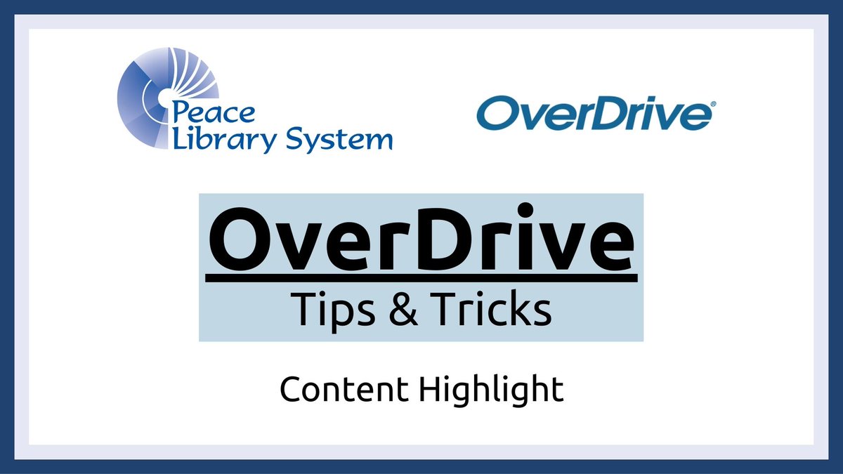 PeaceLibrarySys's tweet image. OverDrive has bestselling fiction and non-fiction titles available to download in eBook and eAudiobook formats. Learn more about OverDrive content below!
More tips & tricks can be found on Niche Academy my.nicheacademy.com/peacelibrary-s…