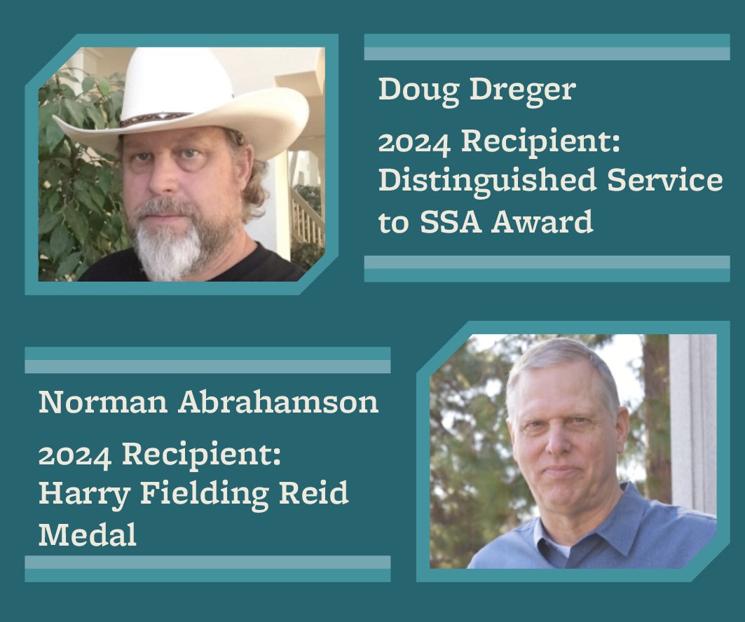 Congratulations to Professor Doug Dreger and Adjunct Professor Norman Abrahamson for receiving 2024 Seismological Society of America Honors! More info on their accomplishments and details of their awards available here: seismosoc.org/news/2024-ssa-…