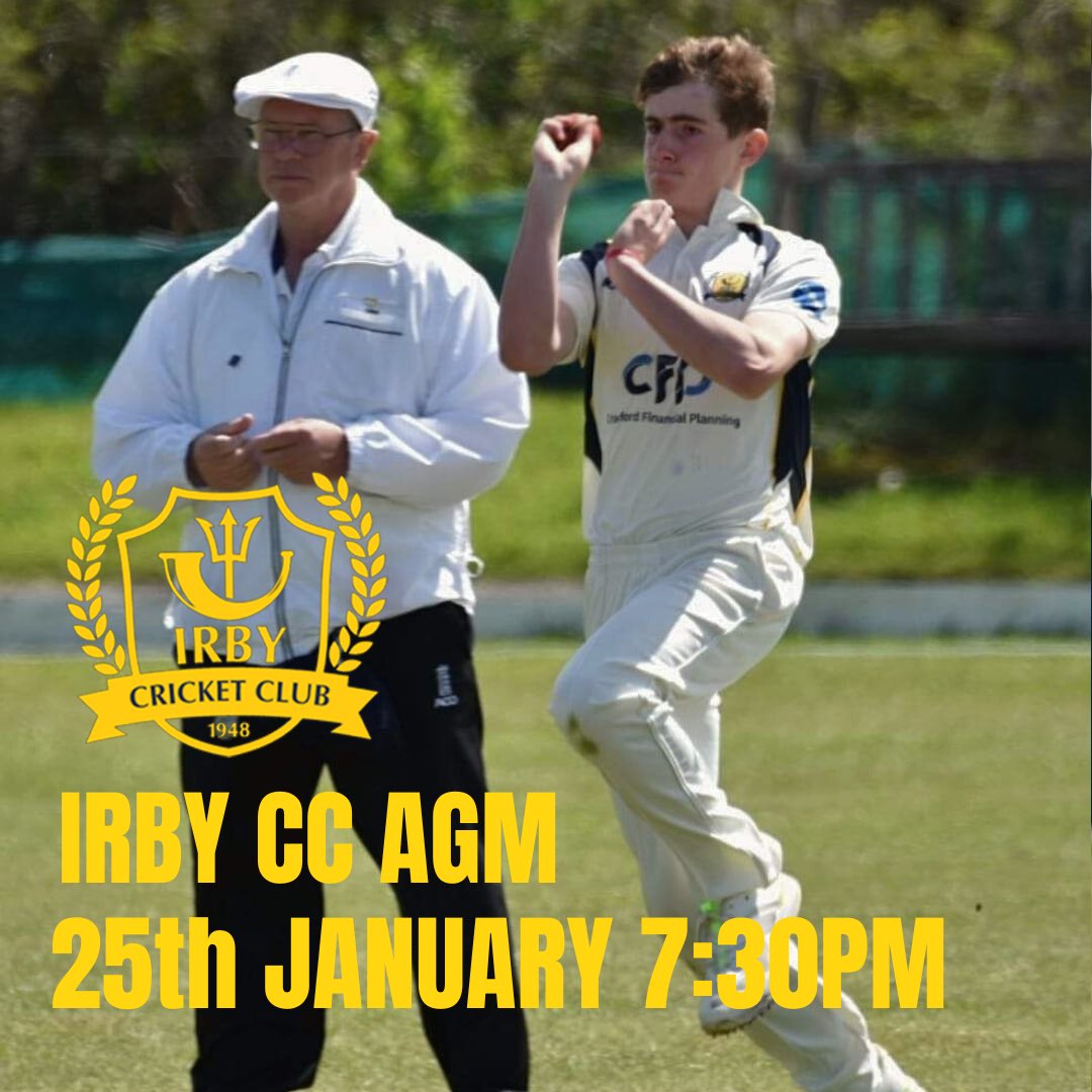 AGM REMINDER! We’re looking forward to welcoming our members to our AGM this Thursday at 7:30pm. Be there to hear all about our analysis from 2023 and our plans to progress through the 2024 season. Lots to discuss! #irby #agm #cricket #club