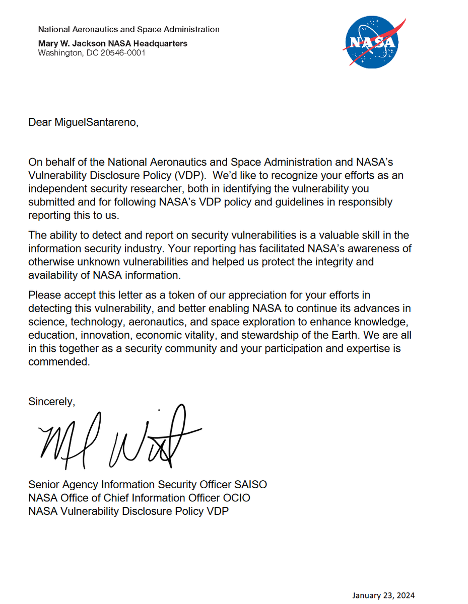 Thank you <a href="/Bugcrowd/">bugcrowd</a>  and  <a href="/NASA/">NASA</a>  for this opportunity.

Also special thanks to <a href="/Bugcrowd/">bugcrowd</a>  triage team.