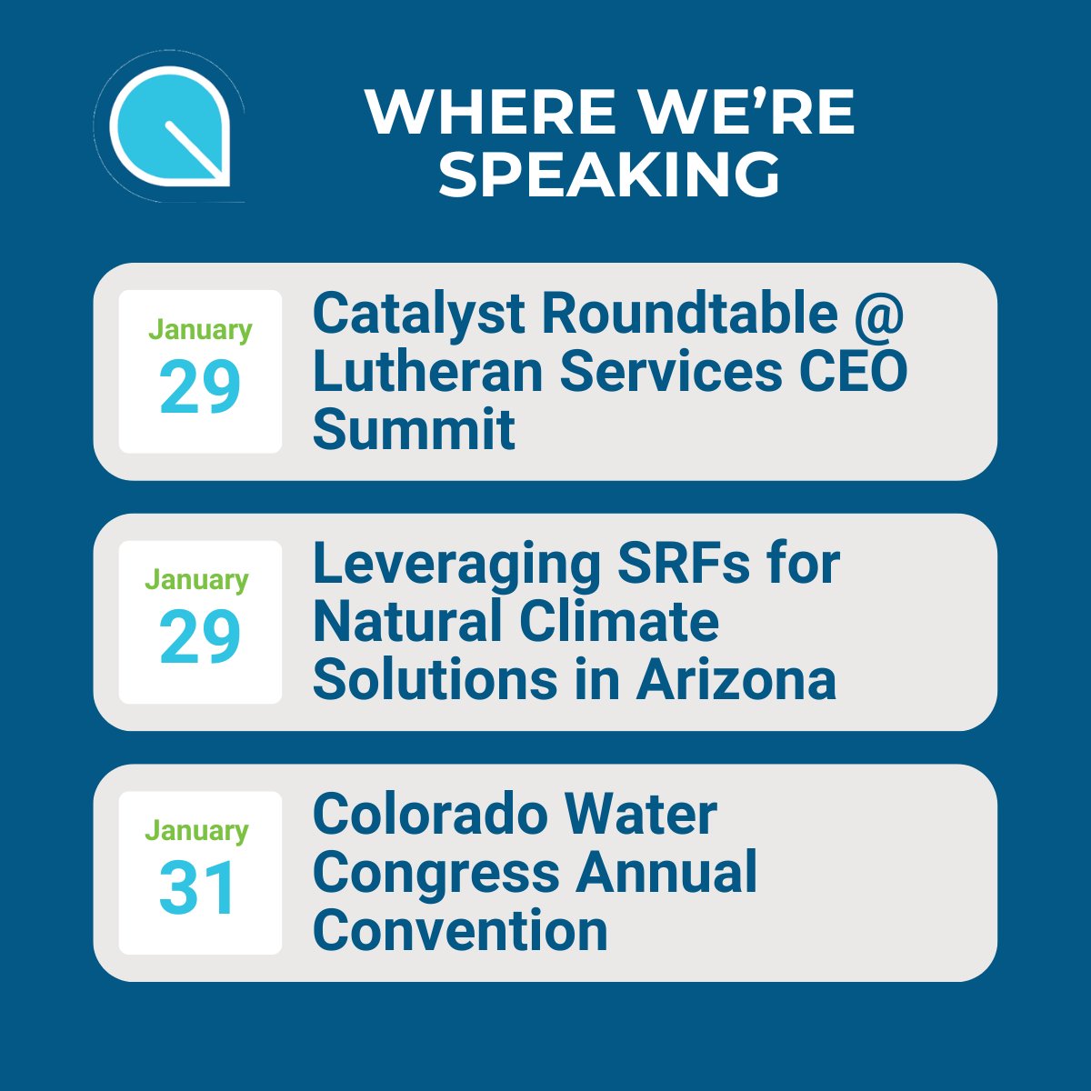Our team is gearing up for several events next week with @LutheranSvcs, @cowatercongress and more! Get all the information on these upcoming events here: quantifiedventures.com/speaking-engag…