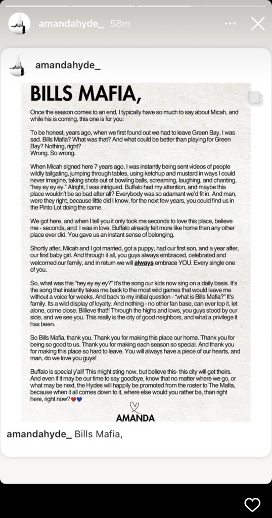 Micah Hyde’s wife, Amanda, sure making it seem like he won’t be back in Buffalo next year.