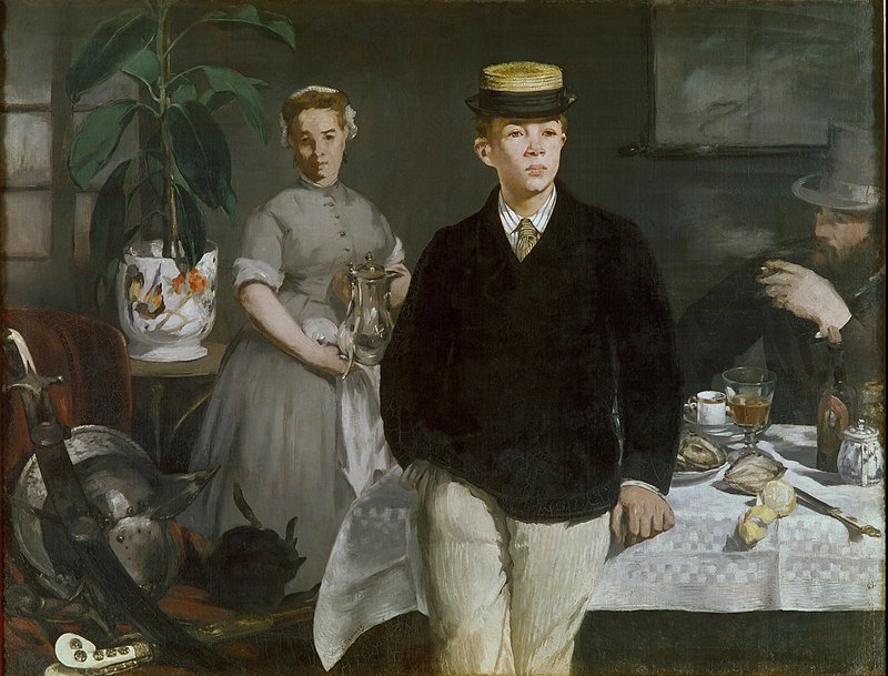 #QuadroDelGiorno
🎨#ÉdouardManet (#23gennaio 1832 – 30 aprile 1883) - Colazione nell’atelier, 1868.
Olio su tela: 118×153 cm.
Neue Pinakothek, Monaco