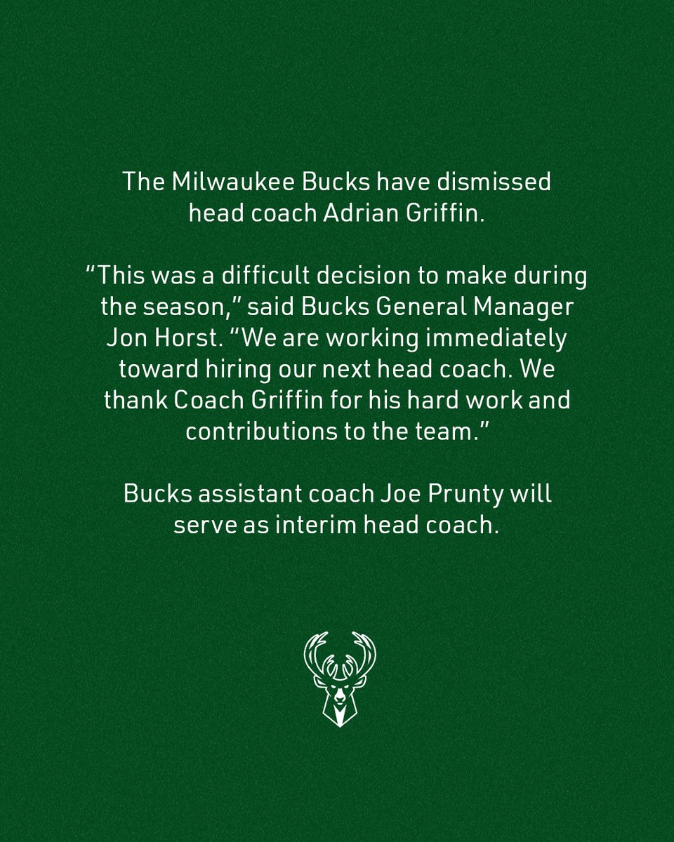 The Milwaukee Bucks have dismissed head coach Adrian Griffin.