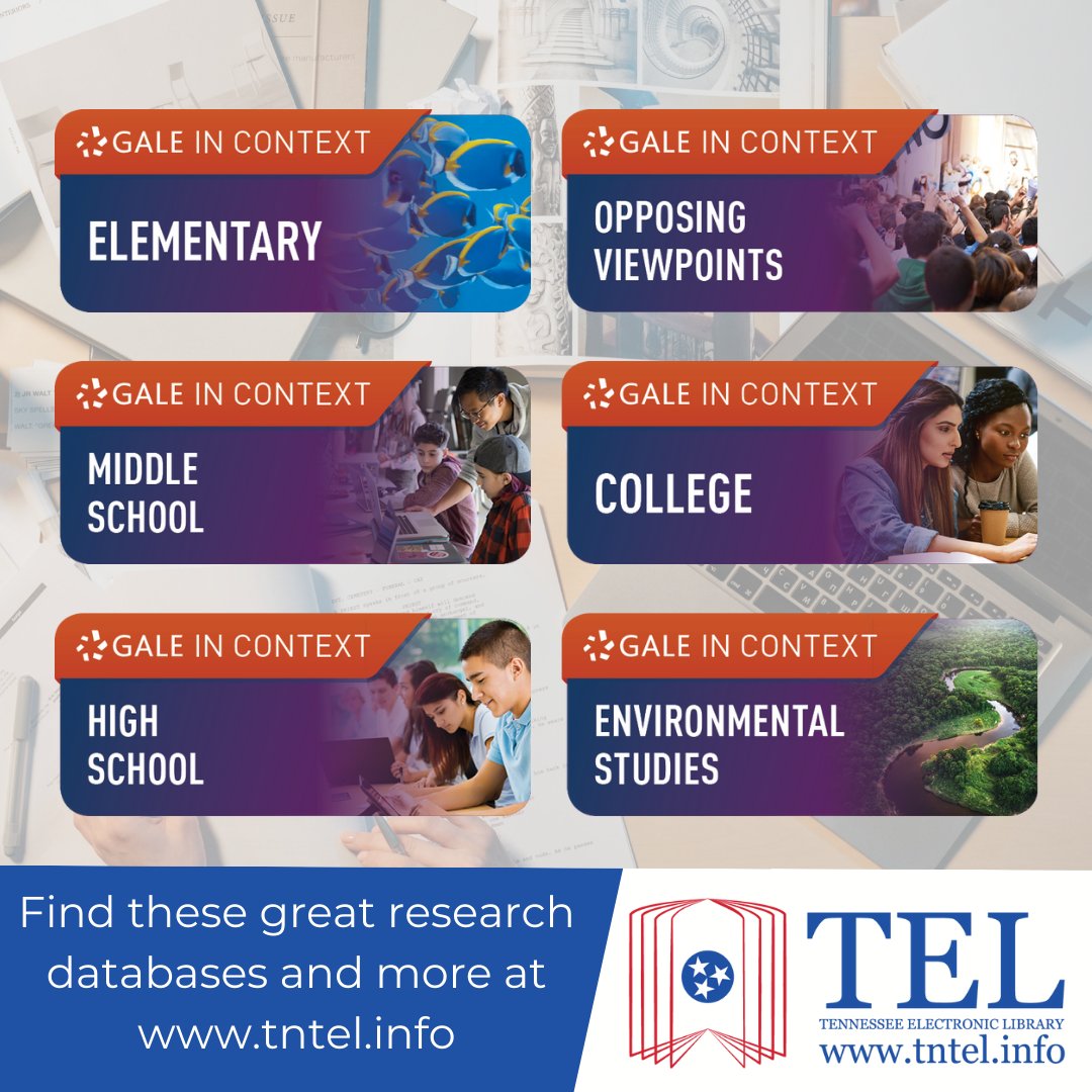 Calling all students! Search high quality research databases to find educational articles to support your research and writing needs using Gale in Context databases. Find all of these great K12 databases and more at tntel.info. #TennesseeElectronicLibrary #IMLS