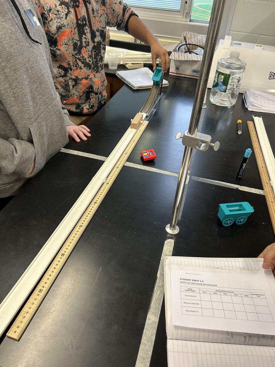 Students had a chance today to investigate the effect of height, speed, and kinetic energy! <a href="/LabAids/">Lab Aids</a> <a href="/SEPUP_UCB/">SEPUP</a> #canwedothiswithpeople
