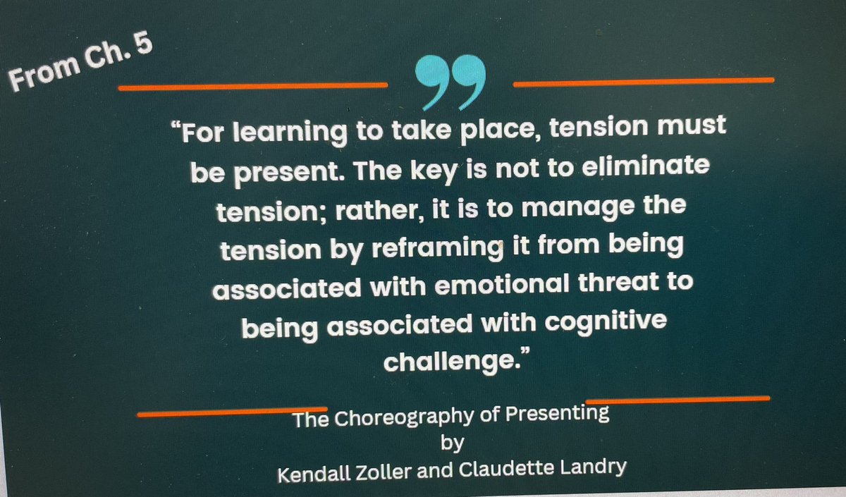 A quote I liked from ch. 5 of The Choreography of Presenting. #cfisdpresenterinstitute #cfisdlead
