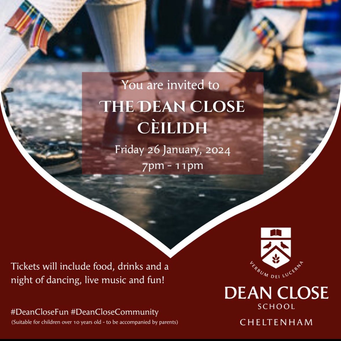 🚨Tickets are still available for The Dean Close Ceilidh on Friday night! 💃 🕺
For more info, contact office@deanclose.org.uk or call us on 01242 258000.
We look forward to seeing you there!

#DeanCloseFun #DeanCloseCommunity #DeanCloseEvents