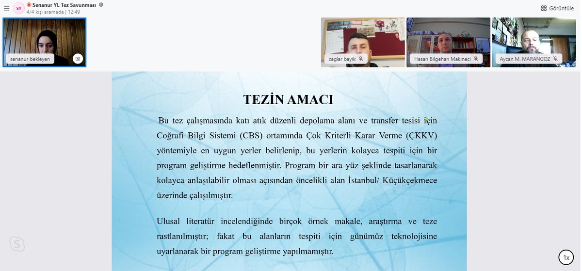 Senanur Sadıksoy, Dr. Öğr. Üyesi Aycan Murat Marangoz danışmanlığında "Coğrafi Bilgi Sistemleri ile Katı Atık Transfer ve Depolama Alanı Yerlerinin Seçimi: İstanbul Halkalı Örneği" adlı tezini 19.01.2024'de başarıyla savunarak YL programımızdan mezun olmaya hak kazandı. Kutlarız.