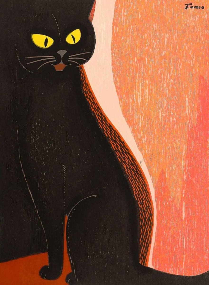 Mesmerized by 'Cat at Fireplace' by Ingaki Tomoo. The way he captures a scene with minimal detail is magic. Not to mention the cattitude. ✨
#woodblock #woodblockprints #catart #catartist #catprint #cattitude #felineart #artinspiration #japaneseartist #illustration #minimalism