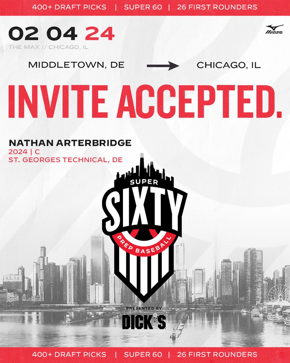 𝟐𝟎𝟐𝟒 𝐒𝐮𝐩𝐞𝐫 𝟔𝟎: 𝐈𝐧𝐯𝐢𝐭𝐞 𝐀𝐜𝐜𝐞𝐩𝐭𝐞𝐝 ✔️
𝘱𝘳𝘦𝘴𝘦𝘯𝘵𝘦𝘥 𝘣𝘺: <a href="/DICKS/">DICK'S Sporting Goods</a> Sporting Goods

C <a href="/Nate_Bridge8/">Nate</a>, a @MSUBearBaseball recruit, is locked in for the #Super60 in Chicago! @PBRMaryland <a href="/JNaill8/">Jamie Naill Jr</a> #MLBDraft

👤 loom.ly/_0gW-Us | <a href="/ShooterHunt/">Shooter Hunt</a>