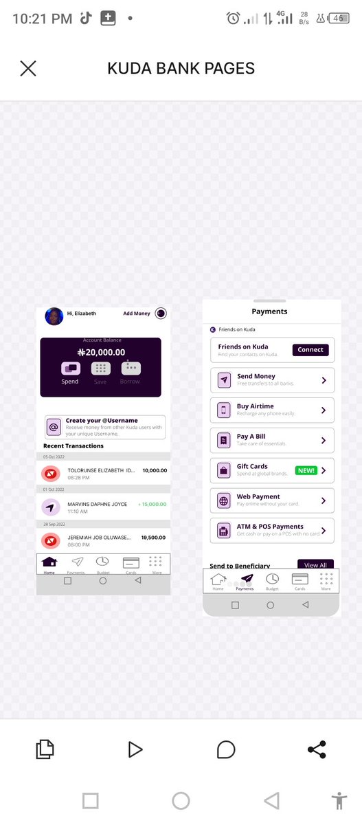 DevLiz8's tweet photo. Rediscovered a piece of my past, a UI design I did trying to replicate Kuda app that never made it out. A reminder of my early UI/UX days. Kuda's UI design evolved, and so did I. Now in software development, but the memories linger.
#UIDesign
#KudaApp https://t.co/E6AZ6B5MFH