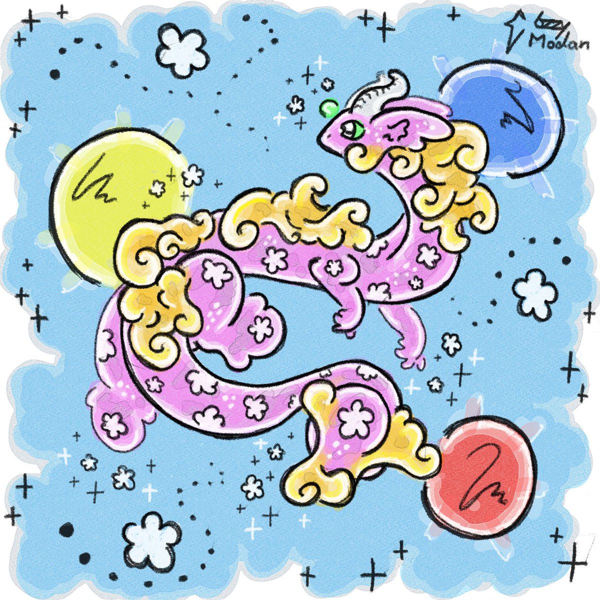 Three Sun Cloud Dragon, My Dragon of the Day... #dragon #dragonart #dragonartist #kawaii