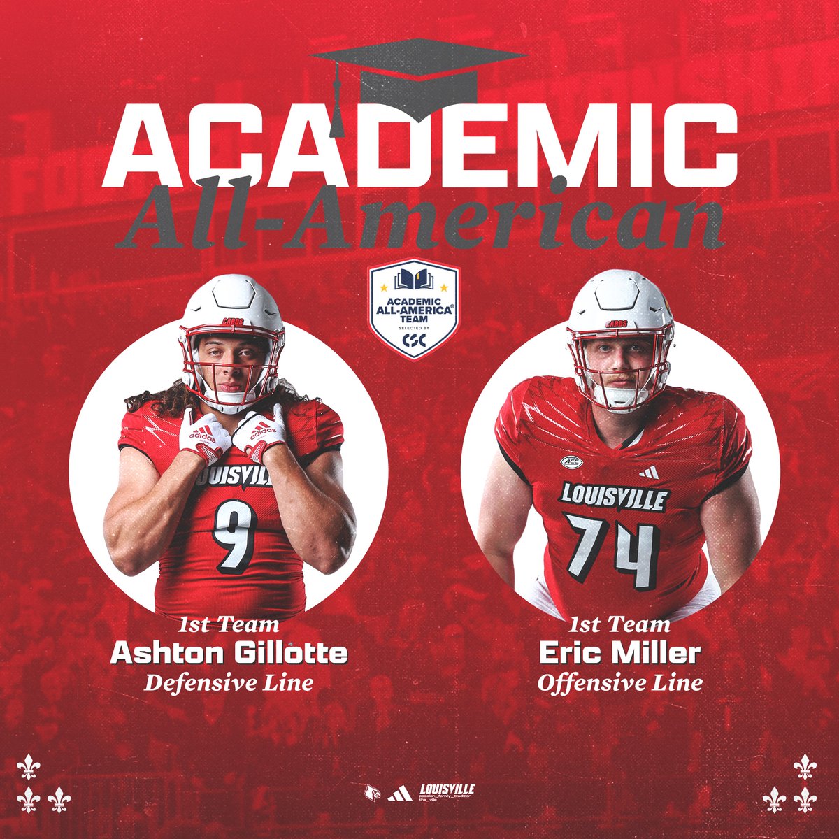 Earned it 📚 @AshtonGillotte & @EricMiller74_ are Academic All-Americans. Details: uofl.me/3u6xGUO #GoCards x @CollSportsComm