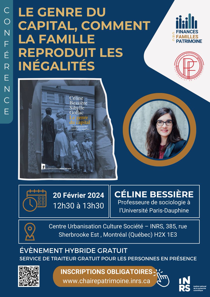 Conférence-midi à ne pas manquer! - Céline Bessière

Le 20 fév. Familles en mouvance et la CRC en expériences financières des familles et inégalités de patrimoine recevront C. Bessière pour aborder la question du #genre dans le #capital.

Inscriptions : bit.ly/42eiBgG