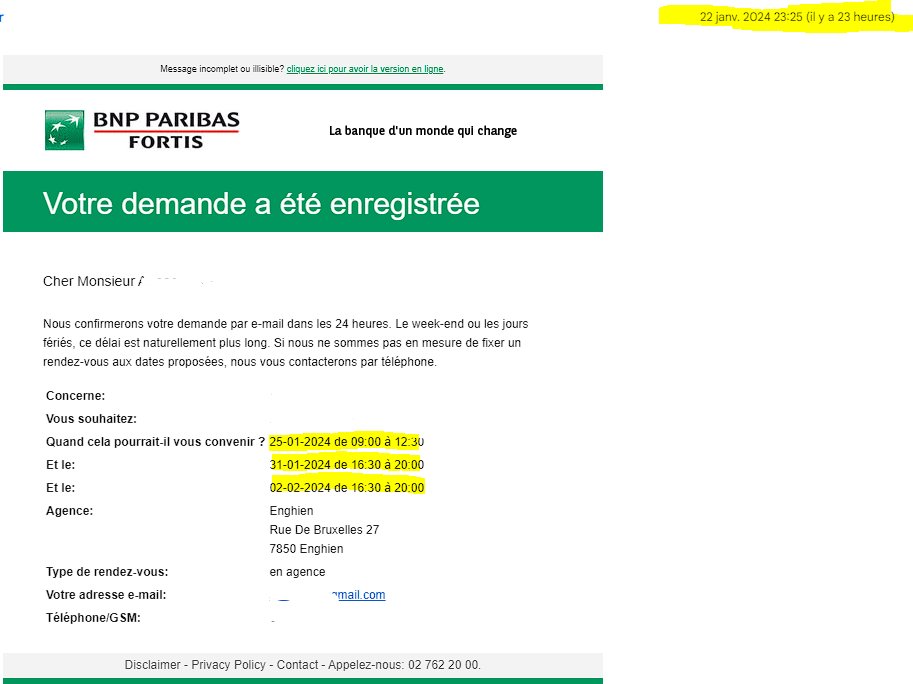 _Medzo_'s tweet image. Bonjour @BNPPFBelgique c'est possible de répondre dans les 24H promise ? Sinon je vais voir chez un concurrent..... 
Avec 3 dates mentionnée je pense qu'il y'a le choix ?