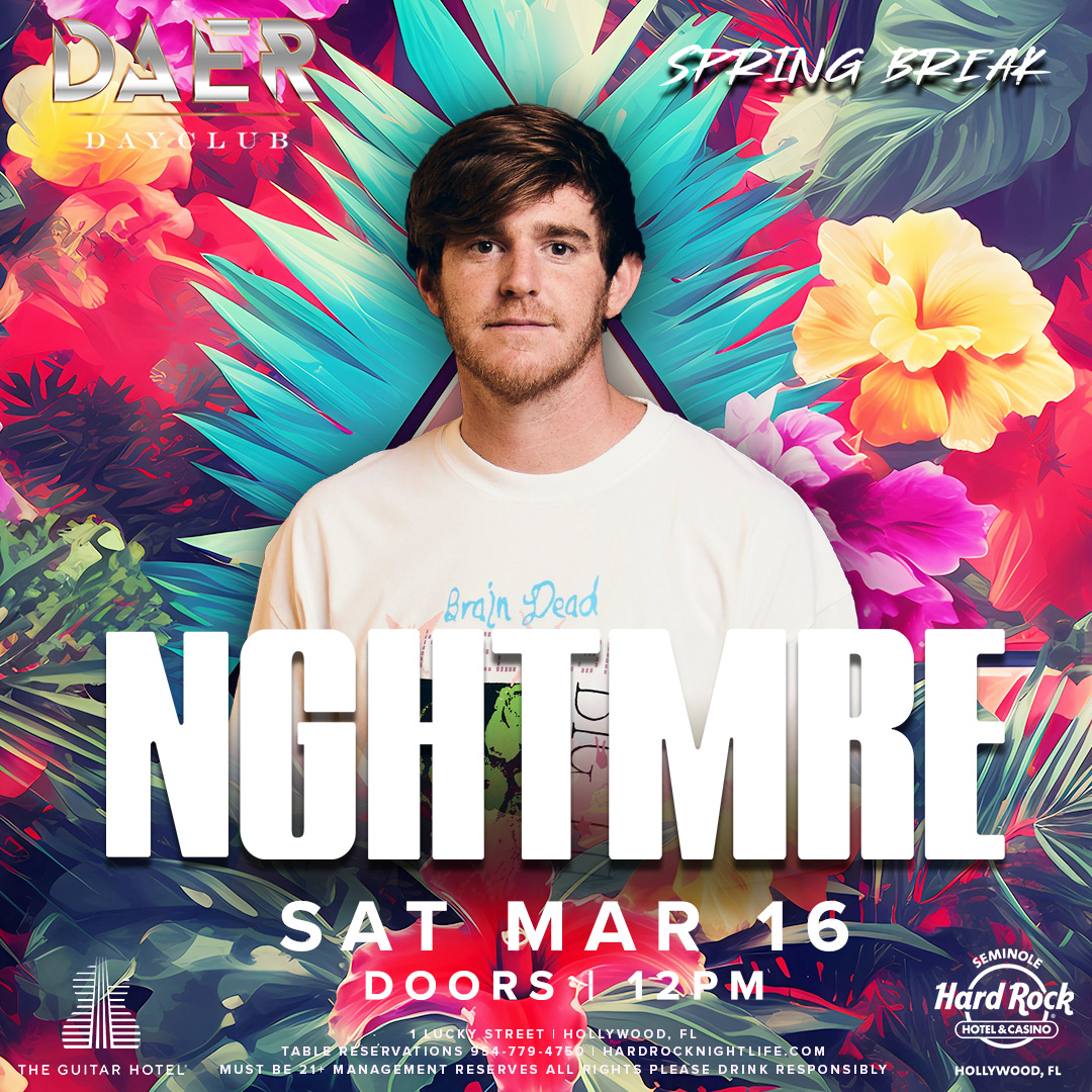 “GUD VIBRATIONS” 🔊😈 @NGHTMRE makes his #DAERDebut Saturday, March 16th at DAER Dayclub 🌴 #SpringBreak24 Limited early bird tix available. Tickets: tixr.com/e/93067 Tables: sevn.ly/xlpZrm4u